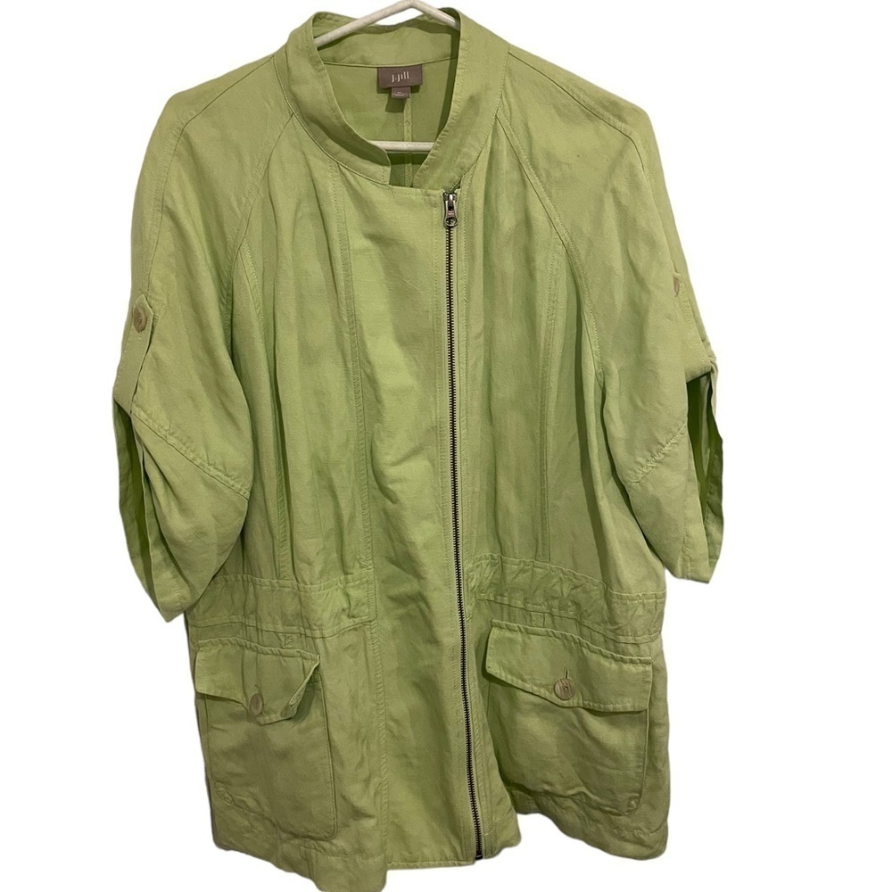 J Jill Linen Blend Utility Jacket Green XL